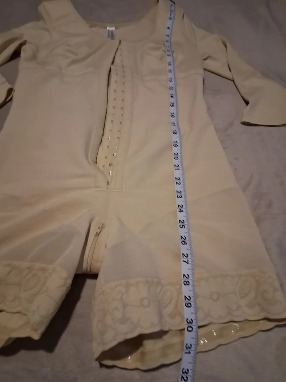 Full-Body Sculpting Shapewear Bodysuit with 3/4 Sleeves - Beige